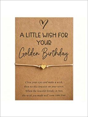 Golden Birthday Wish Bracelet Heart Charm Adjustable Sliding Knot